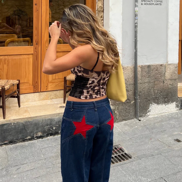 Star-Embroidered Wide-Leg Jeans